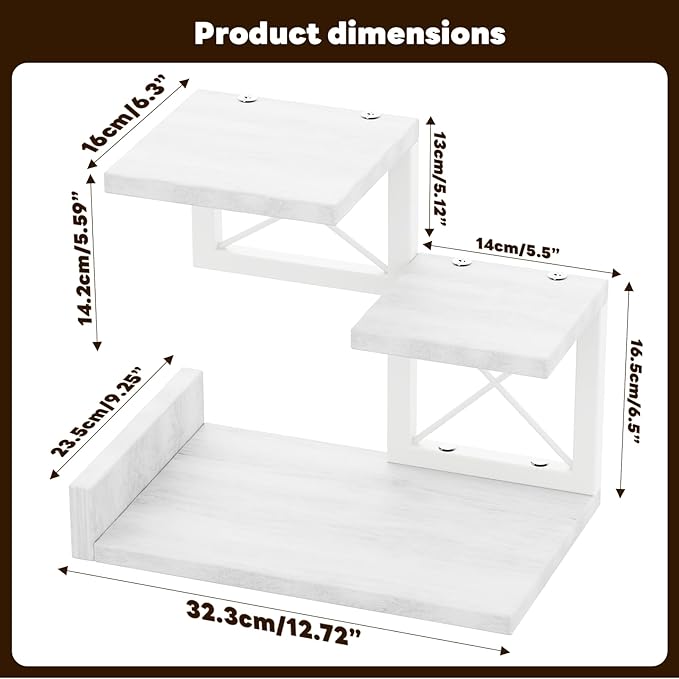 Abiglifty Desk Shelf Organizer, Wooden Desktop Organizers, 3 Tier Desk Hutch Small Bookshelf, Nightstand Organizer, Riser Display Stand for Office, Dorm, Home (White)