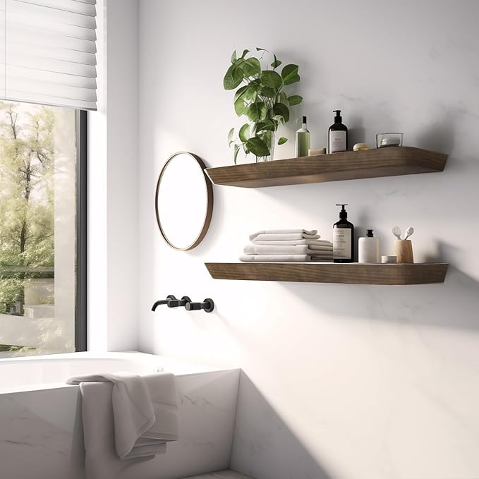 Premium Wood White Floating Shelves for Wall 16 Inch (Set of 2) (American Walnut, Matte, 36" x 8" x 1.6")