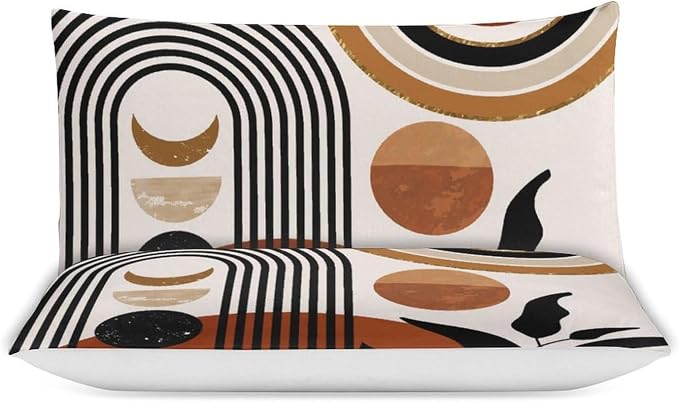 Mid Century Moon Phase Duvet Cover Sets Boho Modern Palm Leaves Arch Minimalist Printed Lightweight Soft Quilt Cover Soft Microfiber 3 Piece (1 Duvet Cover 79x90in + 2 Pillow Sham 20x30in)