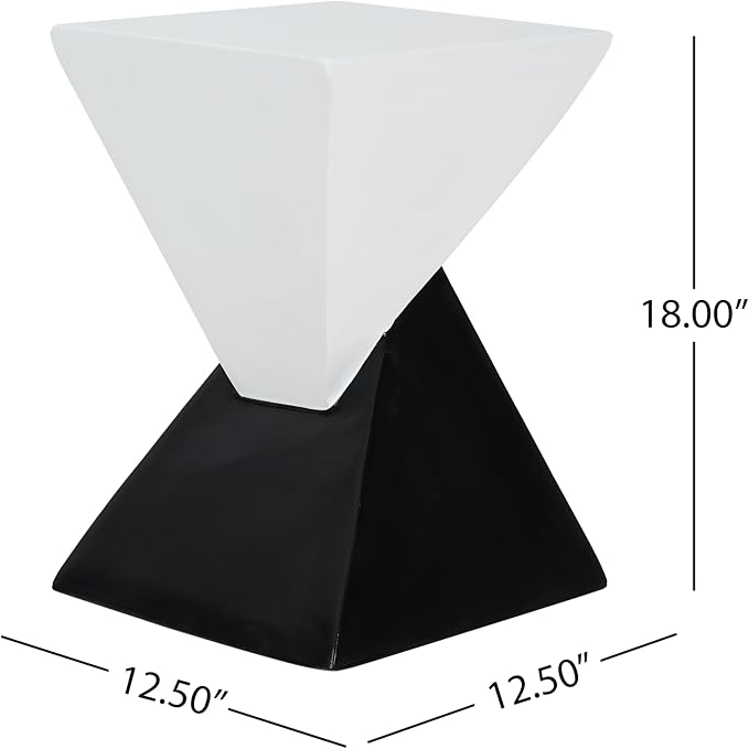 ø12.5'' Square Hourglass Side Table End Table for Living Room, Modern Retro Style, Magnesium Oxide & Light Weight for Indoor & Outdoor, No Assembly, Wood Grain, Black & White