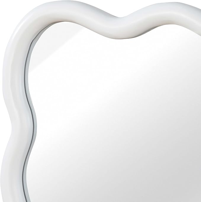36x24 Inch Wooden Wavy Rectangle Wall Mirror, Modern Solid Wood Frame Decorative Accent Mirror for Bedroom, Bathroom, Living Room, Entryway, White