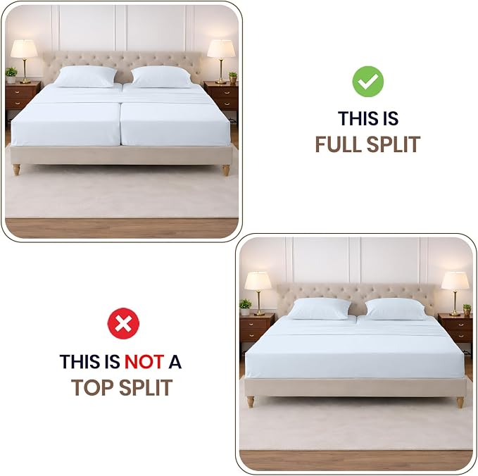 SGI Split King Sheet Set for Adjustable Bed Egyptian Premium Cotton 600 Thread Count Sheets for Sleep Number Bed 15" Deep Pocket 5 Pc Set with 2 Twin XL Fitted Sheets Soft Breathable -Light Blue