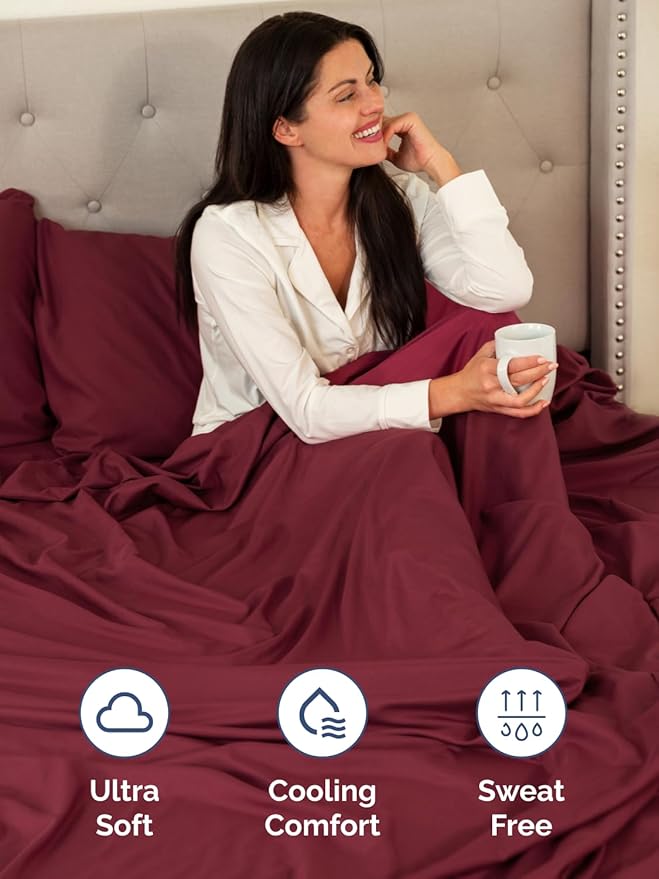 Extra Deep Queen Sheet Set - 6 Piece Breathable and Cooling Sheets - Hotel Luxury Bedding for Women, Men, Kids & Teens - Easy Secure Fit - Soft, Wrinkle Free and Comfy - Extra Deep Pockets - Burgundy