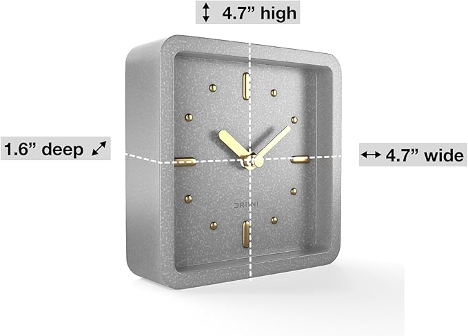 Driini Modern Mid Century Desk & Shelf Clock (Gray and Gold) - Battery Operated with Silent, Analog Movement – Small Tabletop Clocks for Office – Perfect for Mantle, End Table, Desktop or Nightstand