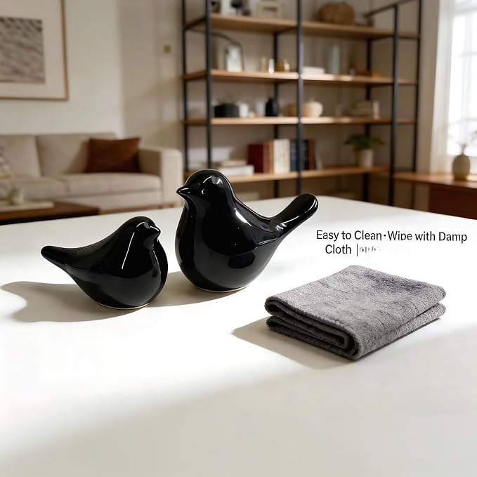 Two-Piece Set of Parent-Child Bird Statues, Modern Home Decor, with Removable Storage Holes, Suitable for bedrooms, Living Rooms, Offices, and Fireplace Mantel Decorations. (Black)