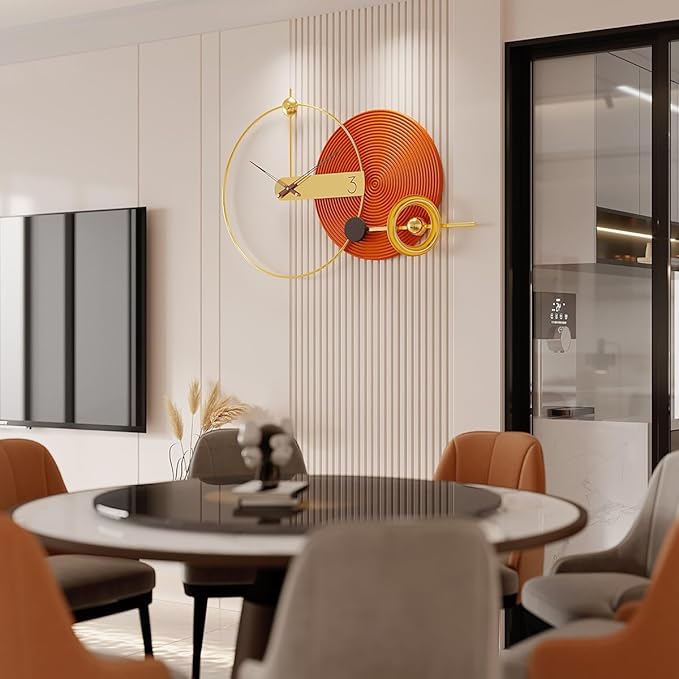Decorative Large Wall Clock Gold Round Decoration Silent Modern Metal Large Wall Clock Decor for Living Room Office Bedroom Kitchen, 40"X25"