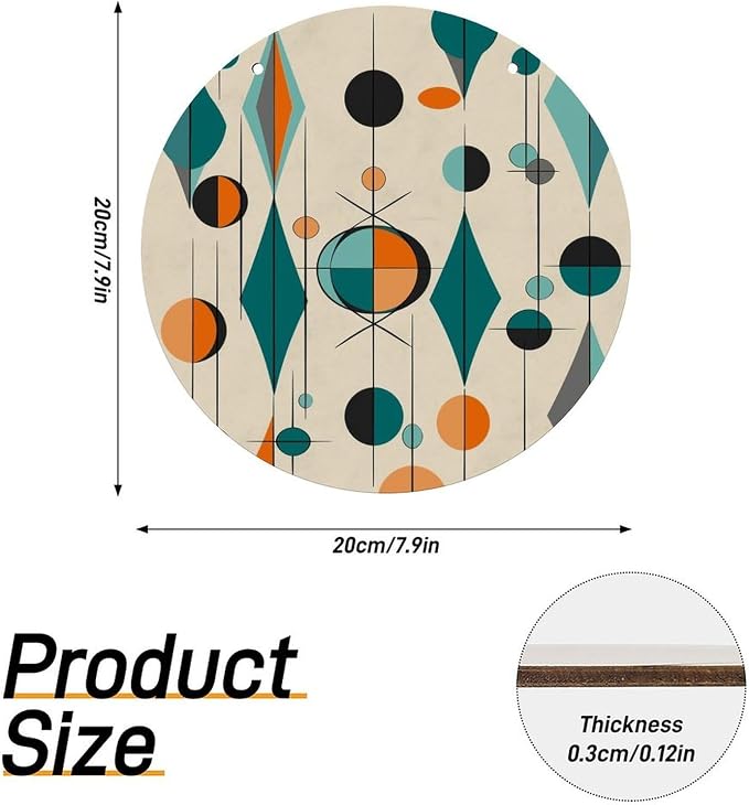 FekiLoot Mid Century Geometric Wooden Wall Art Decor Round Wood Painting Wall Prints Decorative Wall Sign Artworkwith with Pre-Drilled Holes Circular Hanging Picture Hanging Wall Decor