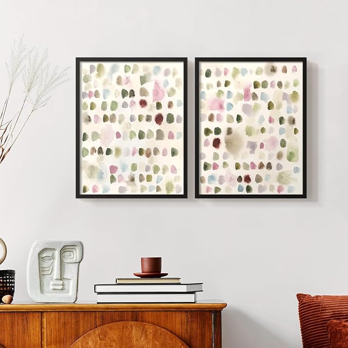 Renditions Gallery Set of 2 Peel & Stick Framed Prints, Hand Drawn Abstract Wall Art, Watercolor Seamless Pattern Wall Decor, Re-Stickable - Ready to Hang - 8"x10" - Black Frame LT588