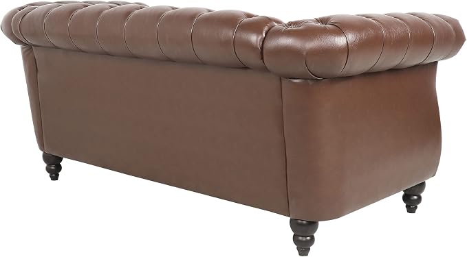 LEVNARY Leather Sofa, Chesterfield Tufted Upholstered 2 Seater Couch, Modern Loveseat Couch Classic Furniture for Living Room Bedroom (Dark Brown)