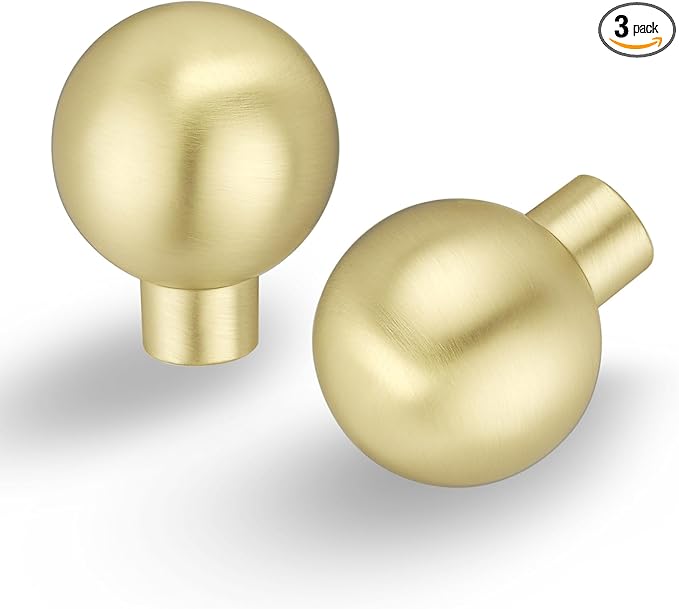 Lardmon 3 Pack Brushed Gold Cabinet Knobs Drawer Knobs 1 Inch(25mm) Diameter Modern Single Hole Cabinet Pulls Solid Kitchen Knobs Cabinet Handles Heavy Duty Kitchen Hardware for Dresser