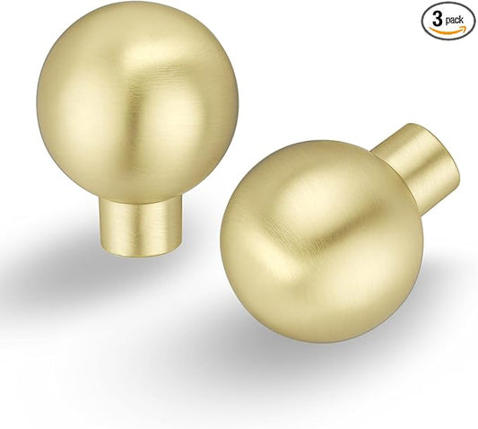 Lardmon 3 Pack Brushed Gold Cabinet Knobs Drawer Knobs 1 Inch(25mm) Diameter Modern Single Hole Cabinet Pulls Solid Kitchen Knobs Cabinet Handles Heavy Duty Kitchen Hardware for Dresser