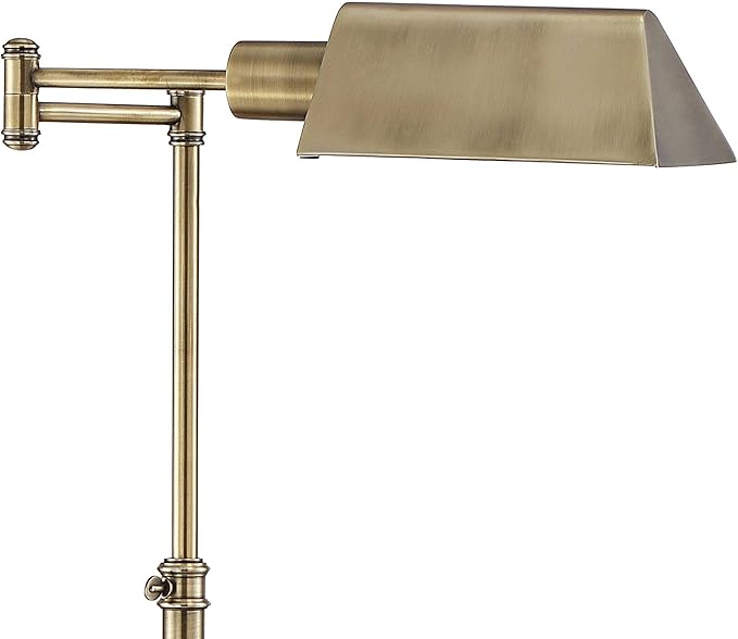 Regency Hill Jenson Industrial Farmhouse Adjustable Swing Arm Pharmacy Lamps Floor Standing with USB Charging Port 54" Tall Aged Brass Metal Decor for Living Room Reading House Bedroom Home Office