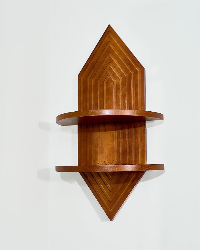 kendan Modern Wall Shelf with Arched Wood Design Mid-Century Double Floating Rainbow Shelves for Indoor Decoration Holding Planter Ornaments. (1, Hexagonal)