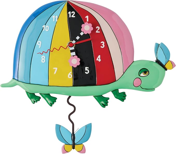 Enesco Allen Designs One Shell of a Time Rainbow Turtle Sculpted Pendulum Wall Clock, 7.28 Inch, Multicolor