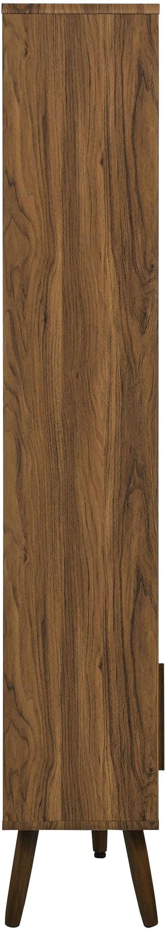 Modway Transmit 14 Shelf Bookcase with Sliding Doors in Walnut Linen - 59 Inch Wood Mid-Century Modern Bookshelf - 4 Tier Wide Open Display Storage Cabinet for Living Room, Office, Hallway