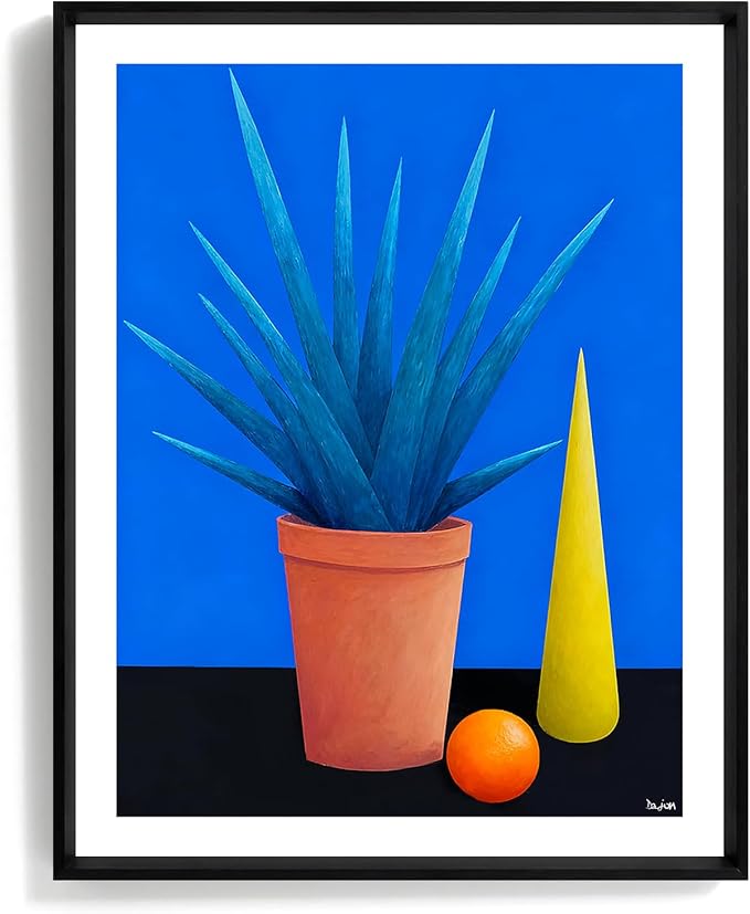 Framed Abstract Geometric Wall Art for Living Room, 11x14 Inch Modern Plant Print, Colorful Minimalist Artwork for Walls with Matte Black Metal Frame and Acrylic Front, Bedroom Office Wall Decor