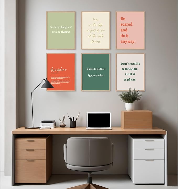 Office Wall Art Motivational Posters Inspirational Quote Canvas Wall Decor Office Positive Pictures Inspirational Classroom Art Motivational Work Prints for Gym Home 8x10 Inch Unframed Set of 6