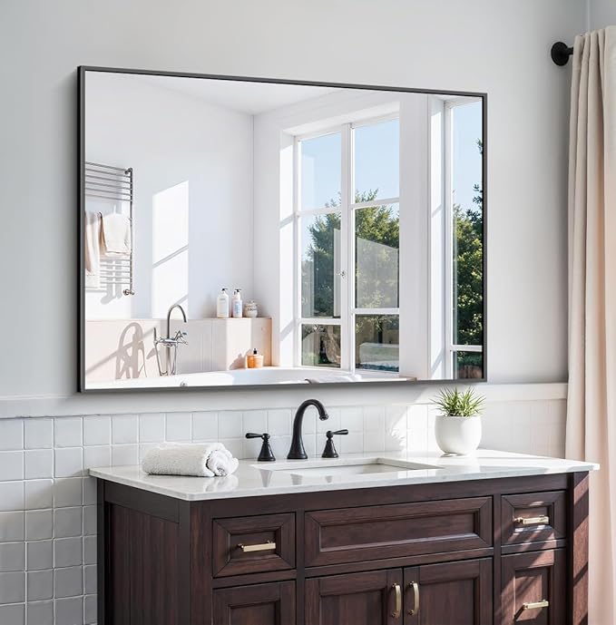 KOCUUY Black Mirror, 48"x36" Rectangle Bathroom Mirror for Over Sink, HD Tempered Glass, Anti-Rust Frame, Modern Design for Bathroom, Bedroom, Living Room, Entryway, Hang Horizontal/Vertical
