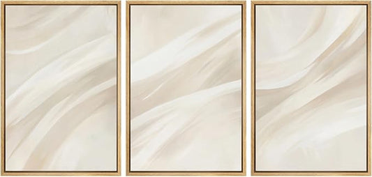 SIGNWIN Framed Canvas Print Wall Art Set Abstract Beige Flow Neutral Brushstroke Illustrations Modern Art Decorative Boho Relax/Zen Nordic for Living Room, Bedroom, Office - 16"x24"x3 Natural