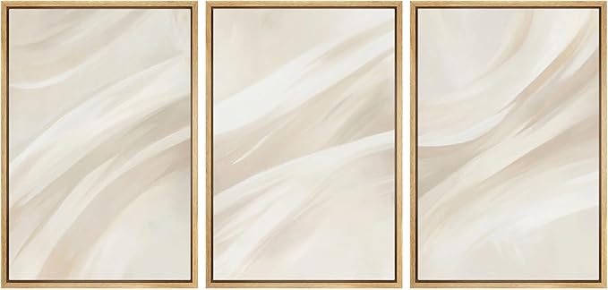 SIGNWIN Framed Canvas Print Wall Art Set Abstract Beige Flow Neutral Brushstroke Illustrations Modern Art Decorative Boho Relax/Zen Nordic for Living Room, Bedroom, Office - 24"x36"x3 Natural