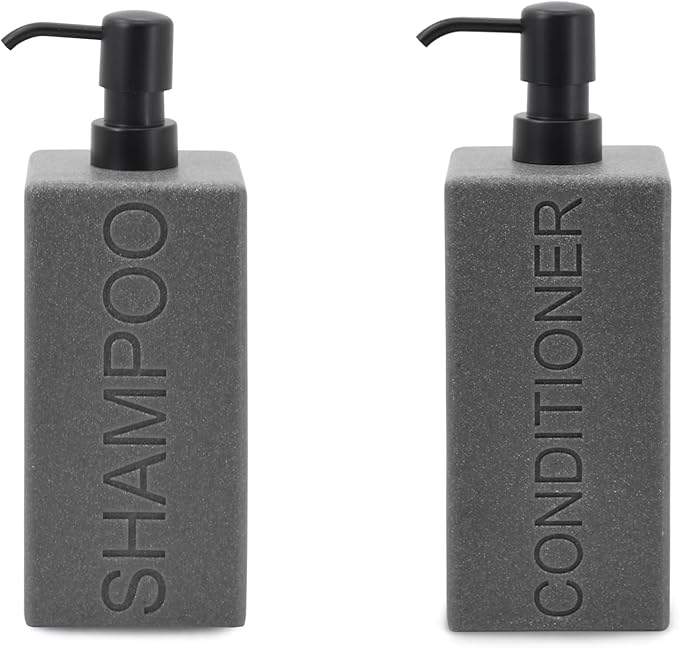 Rectangular Resin Dispenser Premium Bathroom Shampoo Conditioner Body Wash Bottle Modern Refillable Pump Design