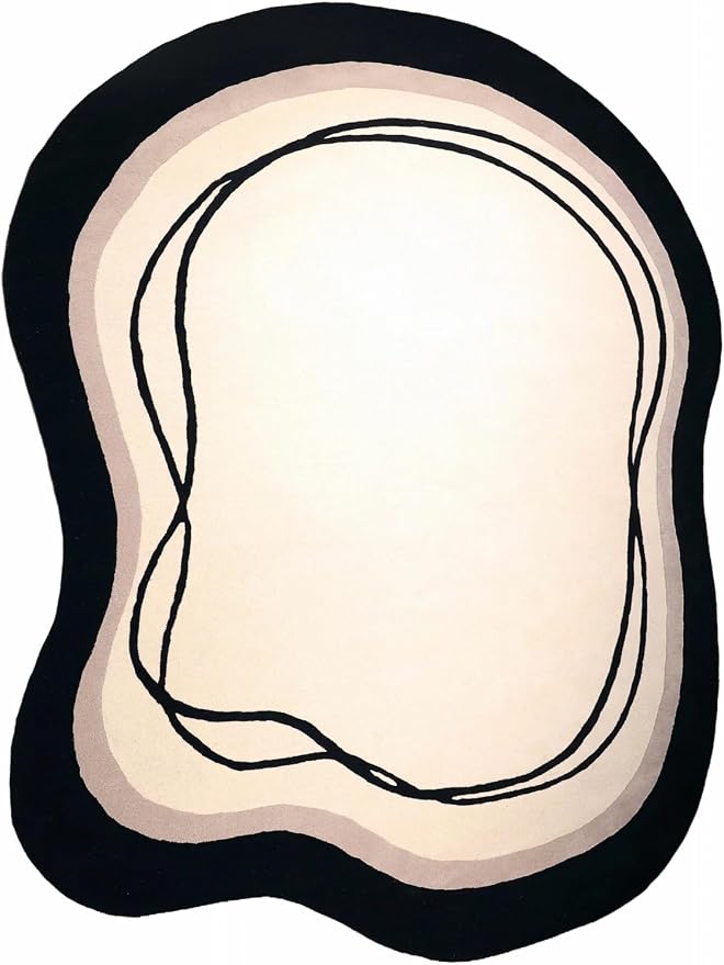 10x16 Irregular Area Rug Beige Black Curve Modern Abstract Art Washable Rug for Bedroom Diningroom Living Room Odd Shaped Rugs Minimalist Aesthetics Home Office Guestroom Stain Resistant Large Carpet