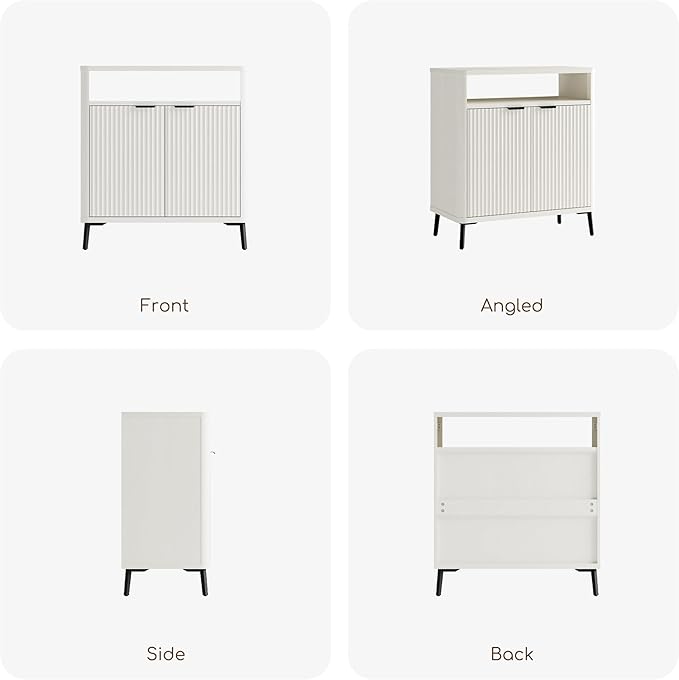 Buffet Sideboard Cabinet with Storage, Fluted Coffee Bar with 2 Doors and Adjustable Shelves, 34'' Modern Wood Cabinet for Dinning Room, Kitchen, Living Room,Coffee Bar (White)