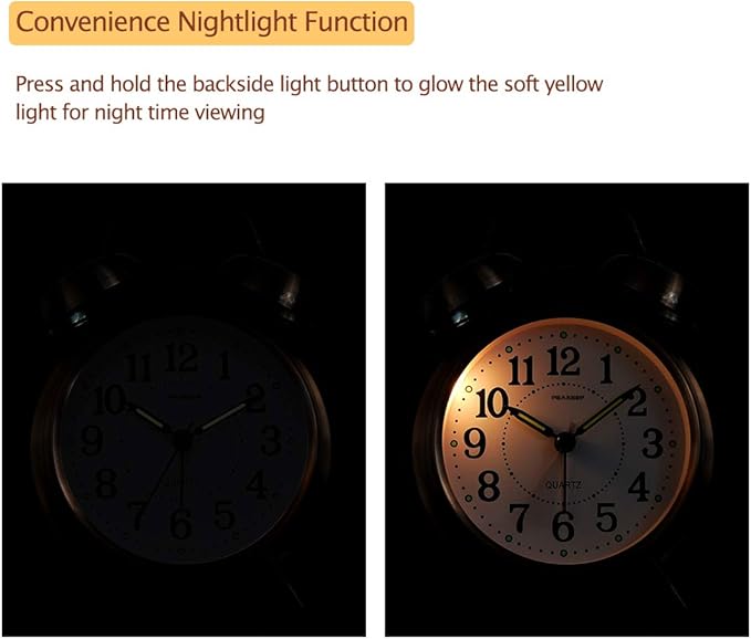 Peakeep Loud Analog Alarm Clock for Heavy Sleepers, Vintage 4-Inch Twin Bell Old School Fashioned Alarm Clock with Battery Operated for Bedrooms