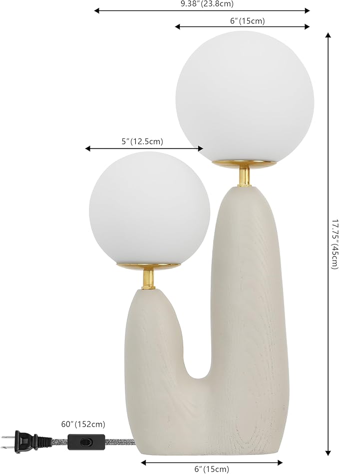 JONATHAN Y JYL4065C Oda 17.75" 2-Light Modern Bohemian Resin/Iron/Frosted Glass Danish Cactus LED Table Lamp for Bedroom, Living Room, Office, College, Nightstands and Coffee Table, Almond/Brass Gold