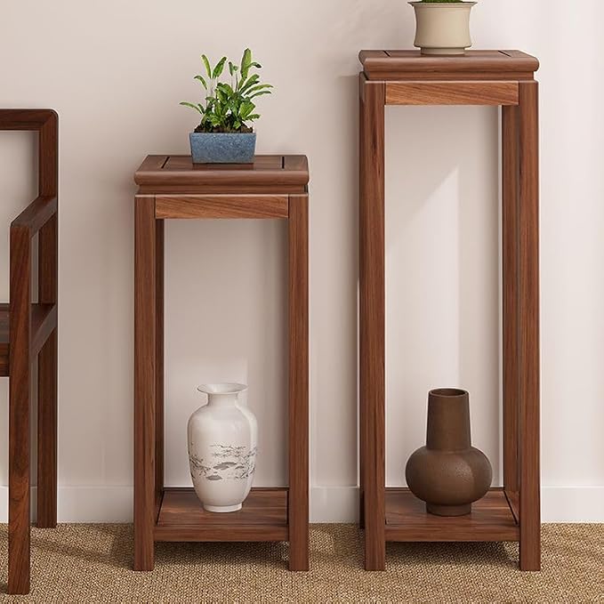Mid-Century Solid Wood Plant Stand, 2-Tier Tall Narrow Plant Holder Display Table, Corner Small Side Table by Sofa Couch (19.7" L x 11.8" W x 27.5" H)