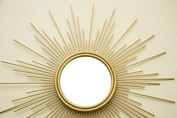 Sunburst Mirror, 24" Boho Mirror, Gold Sun Decorative Mirrors for Wall Decor, Small Mid Century Modern Small Living Room