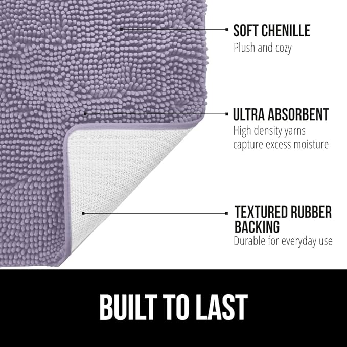 GORILLA GRIP Bath Rug Mat 44x26 Thick Soft Absorbent Chenille, Quick Dry Microfiber Mats, Rubber Backing Washable Shower Floor Rugs, Bathmat Runner Bathroom Home Decor Accessories Light Purple