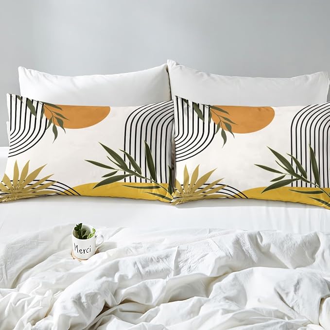 Erosebridal Mid Century Boho Comforter Cover King for Kids Teens Adults,Abstract Modern Sun Duvet Cover,Minimalist Aesthetic Bedding Set,Yellow Gold Black Bed Set 3 Pcs Bedroom Decor
