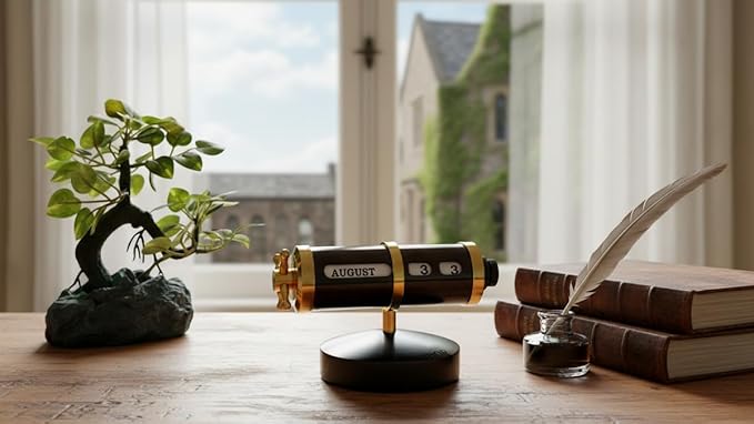 Brass Working Date and Month Perpetual Desktop Calendar Analog Retro Style Calendar For Home Office & Tabletop Decor