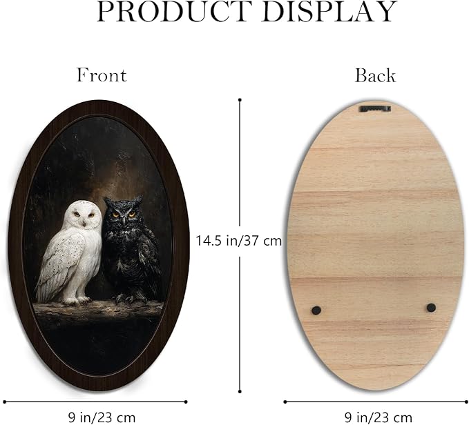 UYIKG Vintage Gothic Owl Oval Wall Art, Rustic Farmhouse Cottagecore Dark Owl Oval Wall Decor, Farmhouse Country Wooden Framed Decor for Home Bedroom Living Room 9x14.6 in