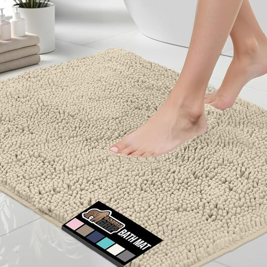 GORILLA GRIP Bath Rug Mat 30x20, Thick Soft Absorbent Chenille, Quick Dry Microfiber Mats, Rubber Backing Washable Shower Floor Rugs, US Designed Bathroom Bathmat Home Decor Accessories, Sand