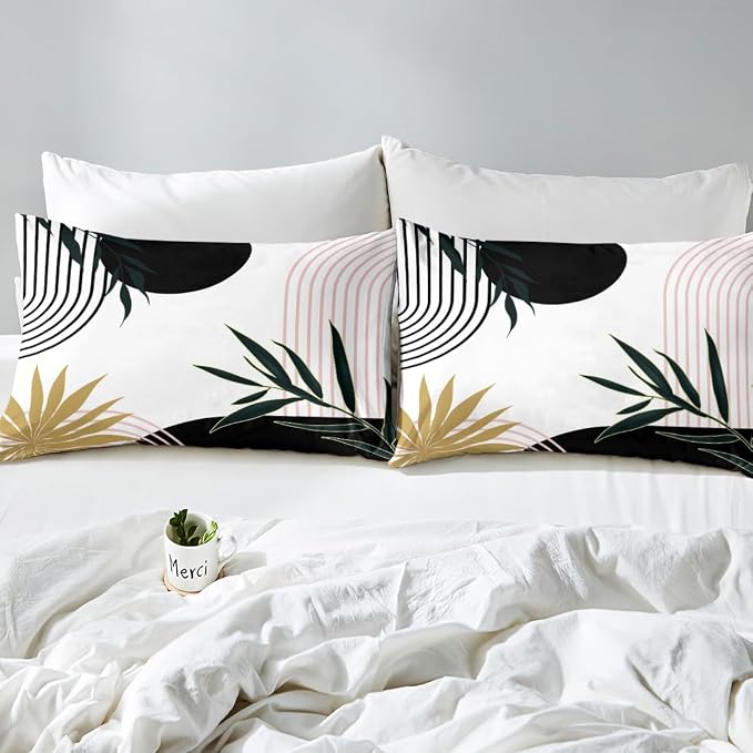 Erosebridal Black Pink Bohemian Comforter Cover King for Kids Teens Adults,Abstract Geometric Duvet Cover,Minimalist Aesthetic Bedding Set,Retro Mid Century Bed Set 3 Pcs Bedroom Decor