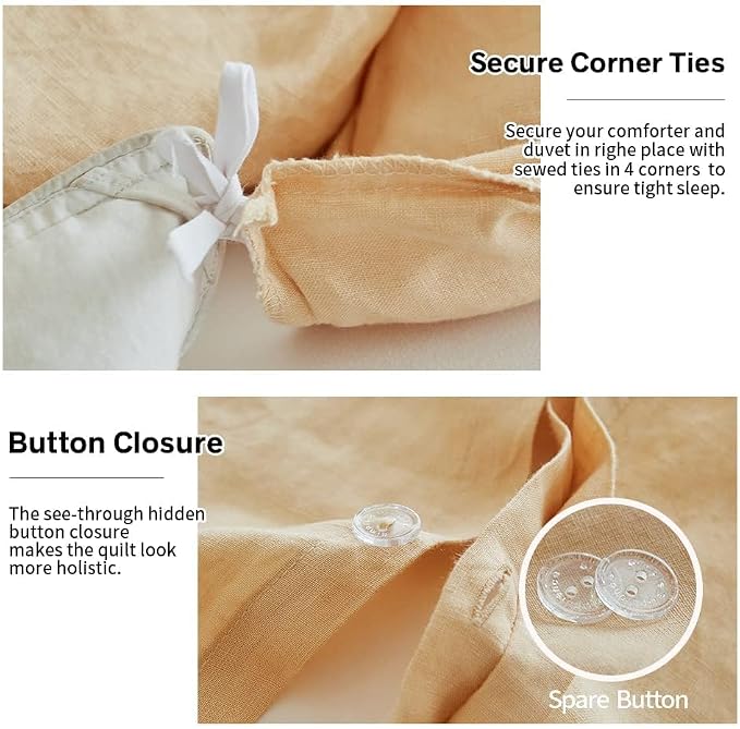 Simple&Opulence 100% Linen Duvet Cover Set, 3 PCS Natural French Flax Sand Duvet Cover King Size, Breathable Soft Comfy Linen Bedding Comforter Cover with 2 Pillowcases(Sand, 104"x92")