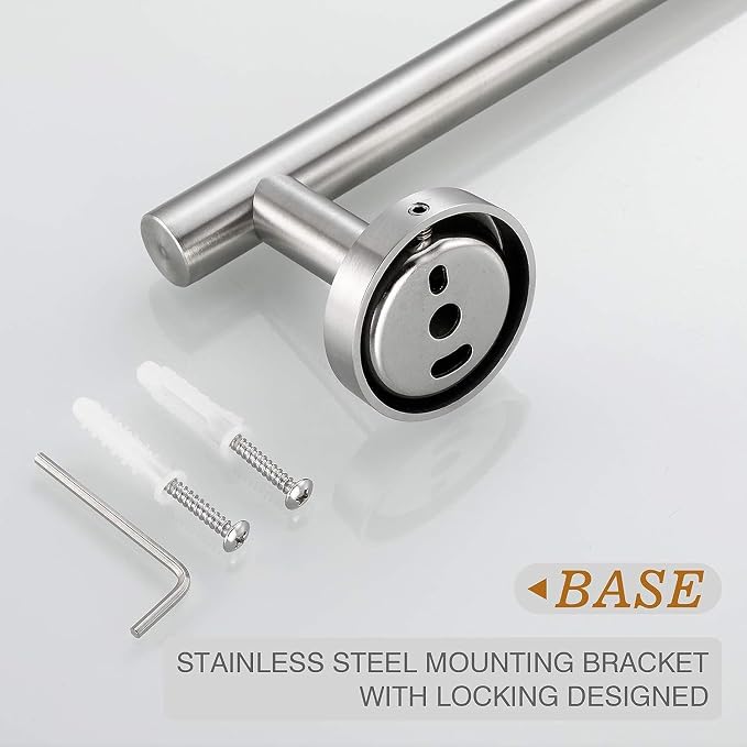 USHOWER Brushed Nickel Towel Bar, 24-Inch Towel Rack for Bathroom Wall Mounted, Thicken SUS304 Stainless Steel Towel Rod Modern Home Decor (Total Length 26-Inch)