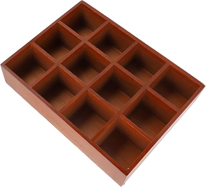 Wood Desktop Organizer, 12 Compartments Multifunctional Tabletop Storage, Desk Organizer with Glossy Edges, Ideal for Office, Home, School, Makeup & Cosmetics Supplies