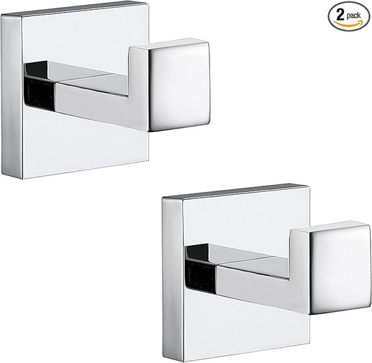 Towel Hooks for Bathrooms, Polished Chrome Towel Hook for Kitchen Bathroom, SUS304 Stainless Steel Coat Hook, Heavy Duty Towels Holder Hooks for Hanging, 2 Pack