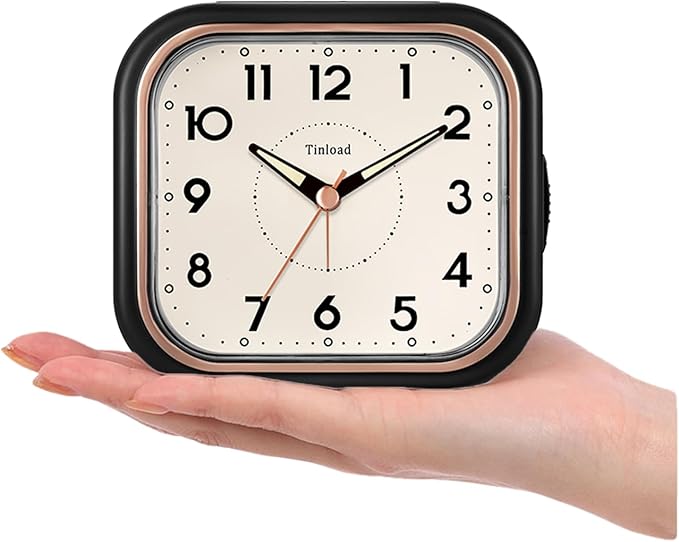 Tinload 4.3" Vintage Retro Analog Alarm Clock, Super Silent Non Ticking Clock with Manual Light, Snooze, Battery Operated, Simply Design, for Living Room, Bedroom, Bedside, Desk(Black)