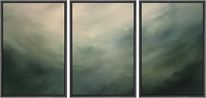SIGNWIN Framed Canvas Print Wall Art Set Green Abstract Cloudy Landscape Illustrations Modern Art Decorative Boho Relax/Zen Nordic for Living Room, Bedroom, Office - 24"x36"x3 Black