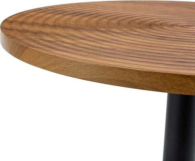 31.5 Inch Round Dining Table for 2-4 Person,Mid-Century Modern Walnut Tulip Kitchen Table, Wooden GrainTabletop with Suction Molding Annular Texture and Black Metal Base