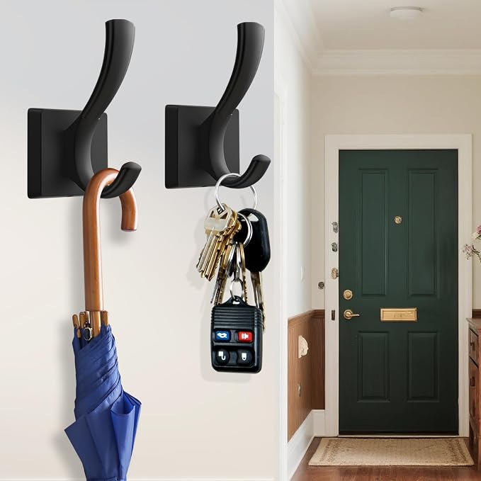 TOFIIGREM Black Towel Hooks Coat Hooks for Wall, Hand Towel Holder Robe Hook for Bathroom, Entryway Hat Hooks for Hanging Coat Towels Keys Hats (6 Pack)