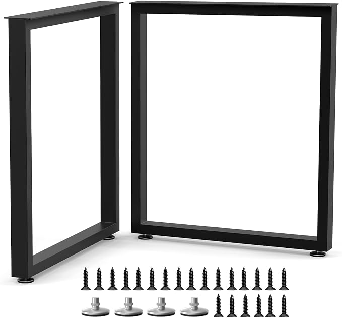 Table Legs 28" H x 24" W Metal Desk Legs Heavy Duty Black Set of 2 | for Dining Table Kitchen Table Office Desk Table Base Replacement，Includes adjustable leveling feet and screws (1,000 LBS )