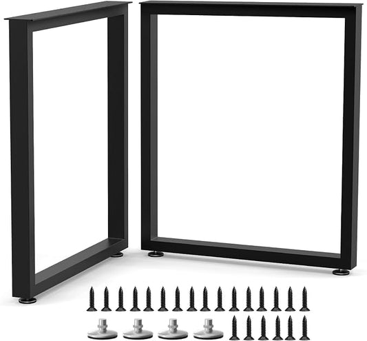 Table Legs 28" H x 24" W Metal Desk Legs Heavy Duty Black Set of 2 | for Dining Table Kitchen Table Office Desk Table Base Replacement，Includes adjustable leveling feet and screws (1,000 LBS )