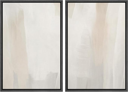 IDEA4WALL Framed Canvas Print Wall Art Set Minimalist Beige Watercolor Soft Neutral Abstract Illustrations Modern Art Decorative Bohemian Calm/Zen for Living Room, Bedroom, Office - 24"x36"x2 Black