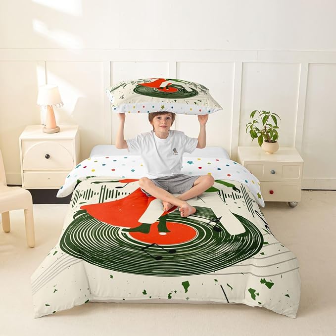 Erosebridal Retro Music Toddler Bedding Set for Adults - Romantic Couple Dance Duvet Cover Vintage Vinyl Record Comforter Cover,Trendy Musical Notes Bed Set