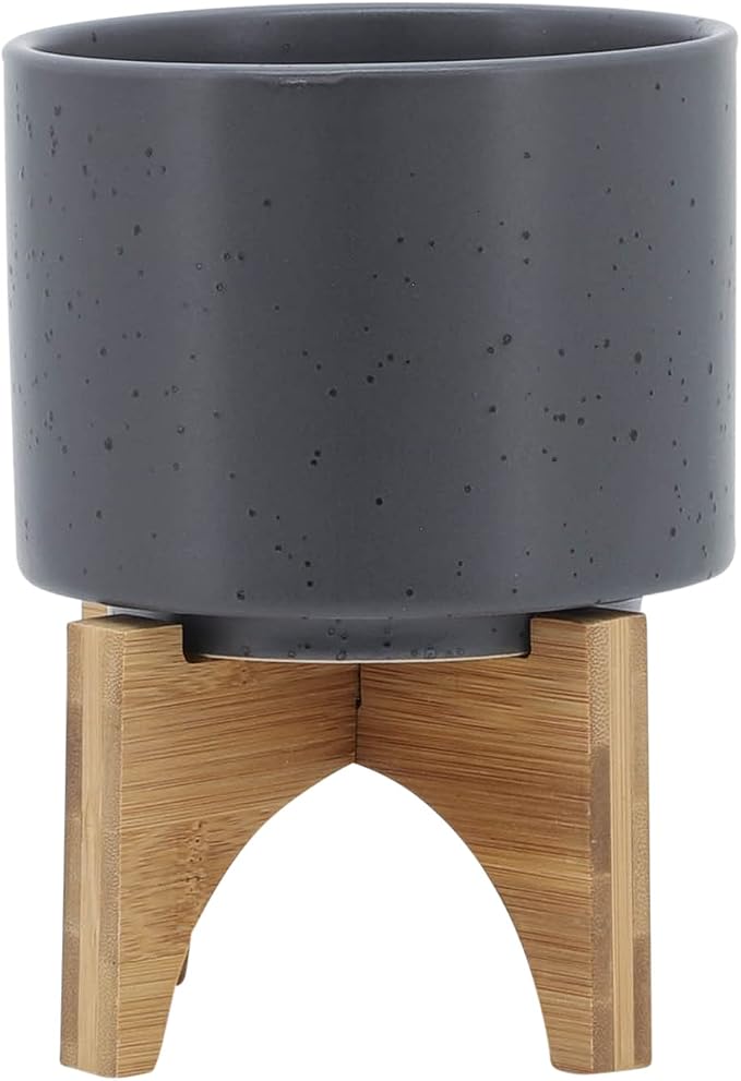 Ceramic Planter With Stand Indoor Plant Stand – Elevated Plant Stand For Displaying Greenery, Living Room, Bedroom, Office, Or Patio, Minimalist Garden Accent For Home Decor – 7", Gray